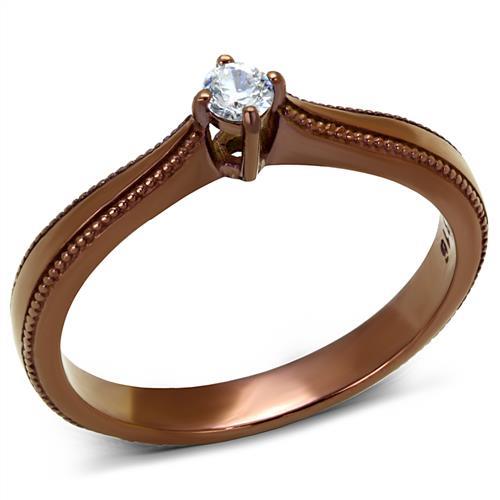TK2610 - IP Coffee light Stainless Steel Ring with AAA Grade CZ  in Clear-0