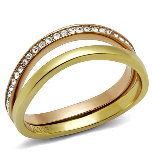 TK2613 - IP Gold & IP Rose Gold (Ion Plating) Stainless Steel Ring with Top Grade Crystal  in Clear-0