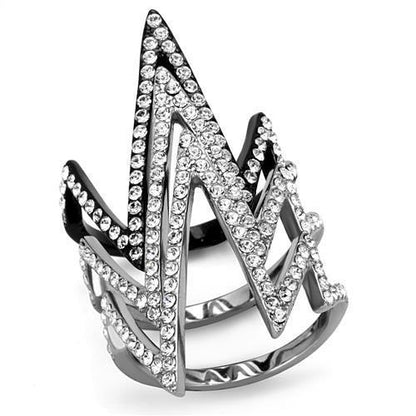 TK2619 - Two-Tone IP Black (Ion Plating) Stainless Steel Ring with Top Grade Crystal  in Clear-0