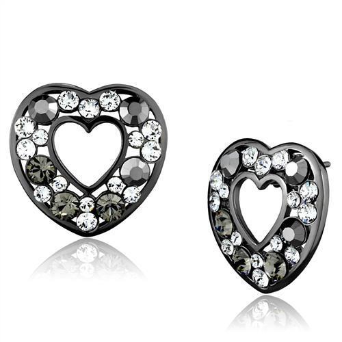 TK2627 - IP Light Black  (IP Gun) Stainless Steel Earrings with Top Grade Crystal  in Multi Color-0