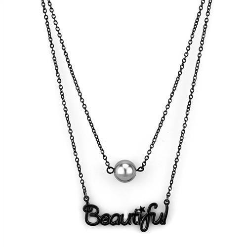 TK2628 - IP Black(Ion Plating) Stainless Steel Necklace with Synthetic Glass Bead in Gray-0
