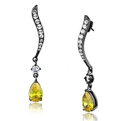 TK2631 - IP Light Black  (IP Gun) Stainless Steel Earrings with AAA Grade CZ  in Topaz-0
