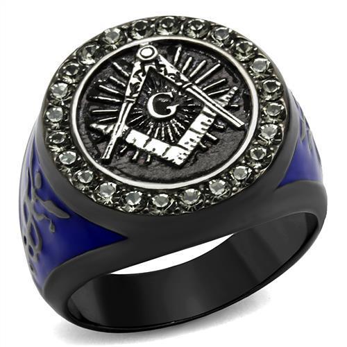 TK2637 - Two Tone IP Light Black (IP Gun) Stainless Steel Ring with Top Grade Crystal  in Black Diamond-0
