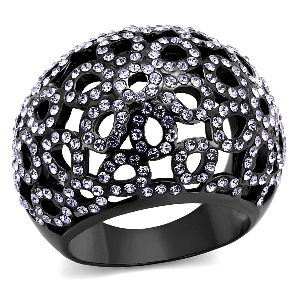 TK2642 - IP Light Black  (IP Gun) Stainless Steel Ring with Top Grade Crystal  in Tanzanite-0