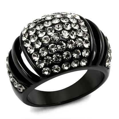 TK2643 - IP Black(Ion Plating) Stainless Steel Ring with Top Grade Crystal  in Hematite-0