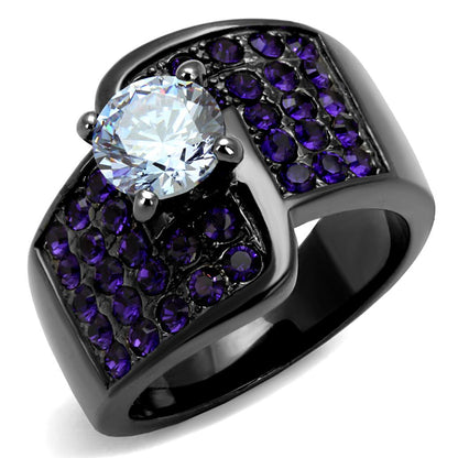 TK2644 - IP Light Black  (IP Gun) Stainless Steel Ring with AAA Grade CZ  in Light Amethyst-0