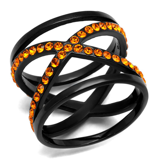 TK2645 - IP Black(Ion Plating) Stainless Steel Ring with Top Grade Crystal  in Orange-0
