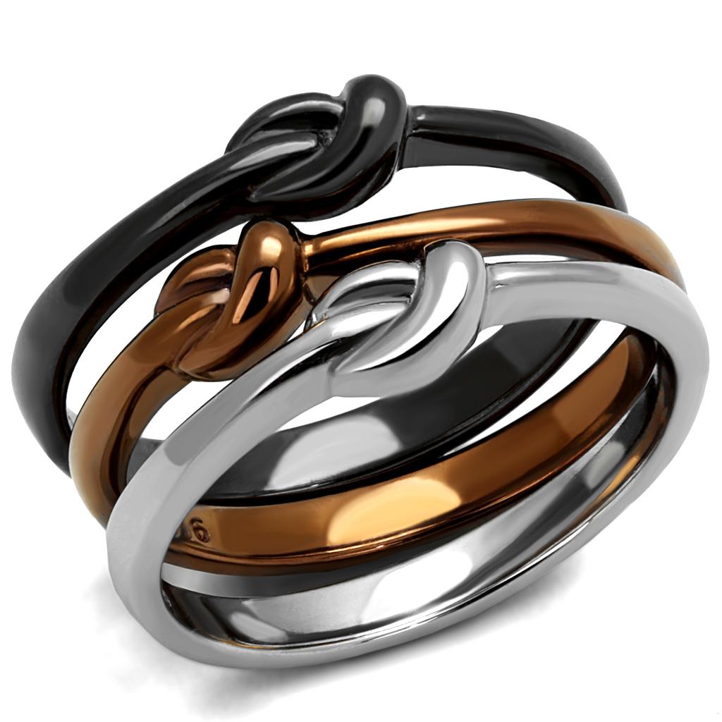 TK2648 - Three Tone (IP Light Coffee & IP Light Black & High Polished) Stainless Steel Ring with No Stone-0