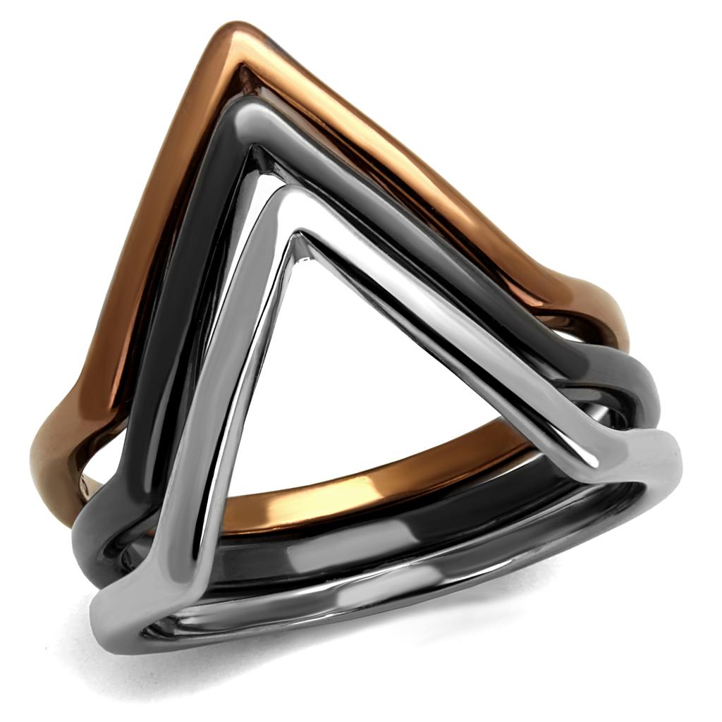 TK2649 - Three Tone (IP Light Coffee & IP Light Black & High Polished) Stainless Steel Ring with No Stone-0