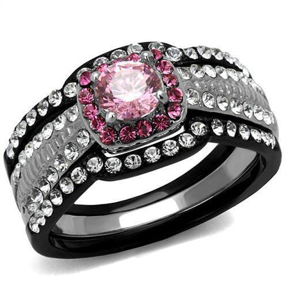 TK2651 - Two-Tone IP Black (Ion Plating) Stainless Steel Ring with AAA Grade CZ  in Light Rose-0