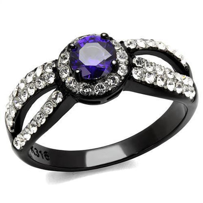 TK2653 - Two-Tone IP Black (Ion Plating) Stainless Steel Ring with AAA Grade CZ  in Tanzanite-0
