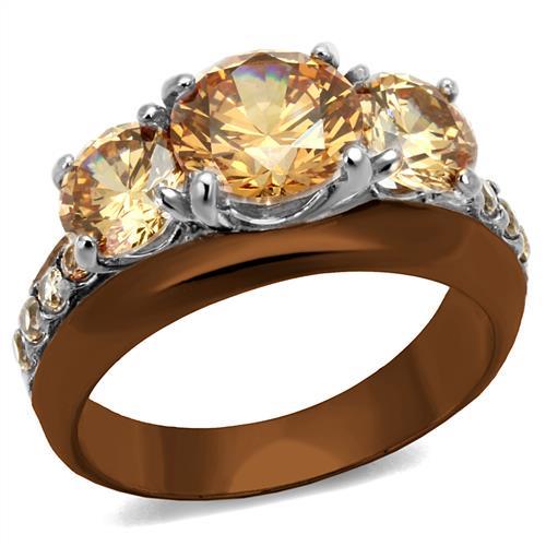 TK2656 - Two Tone IP Light Brown (IP Light coffee) Stainless Steel Ring with AAA Grade CZ  in Champagne-0
