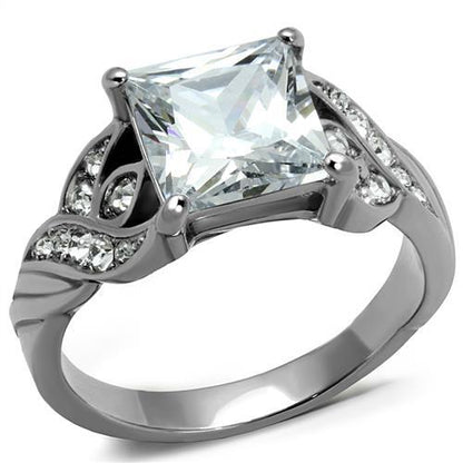 TK2657 - High polished (no plating) Stainless Steel Ring with AAA Grade CZ  in Clear-0
