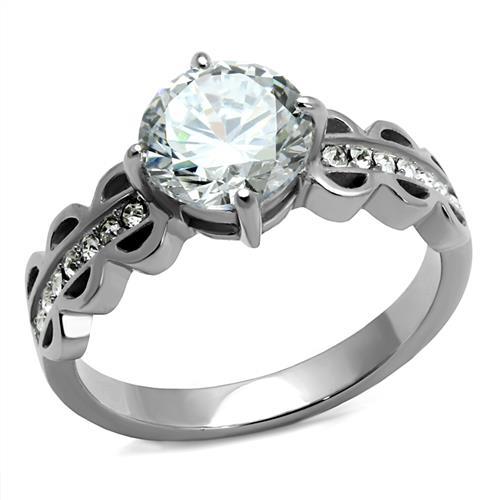 TK2658 - High polished (no plating) Stainless Steel Ring with AAA Grade CZ  in Clear-0