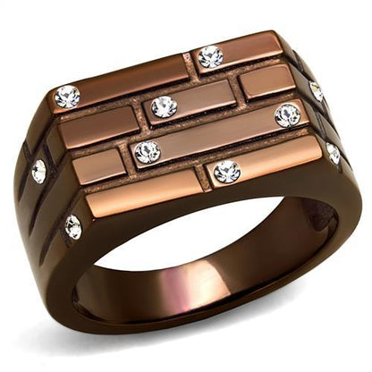 TK2664 - IP Coffee light Stainless Steel Ring with Top Grade Crystal  in Clear-0