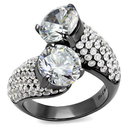 TK2674 - IP Light Black  (IP Gun) Stainless Steel Ring with AAA Grade CZ  in Clear-0