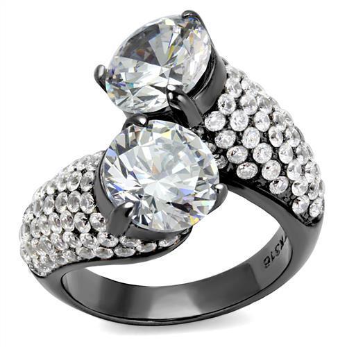 TK2674 - IP Light Black  (IP Gun) Stainless Steel Ring with AAA Grade CZ  in Clear-0