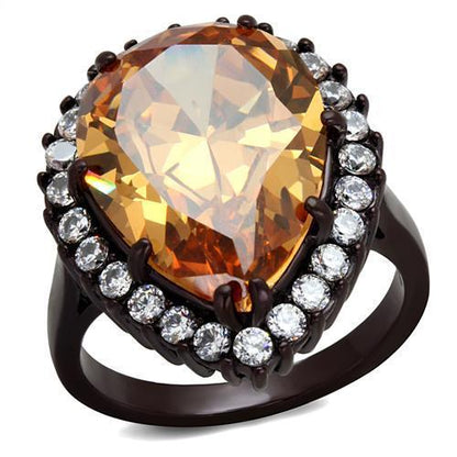 TK2675 - IP Dark Brown (IP coffee) Stainless Steel Ring with AAA Grade CZ  in Champagne-0