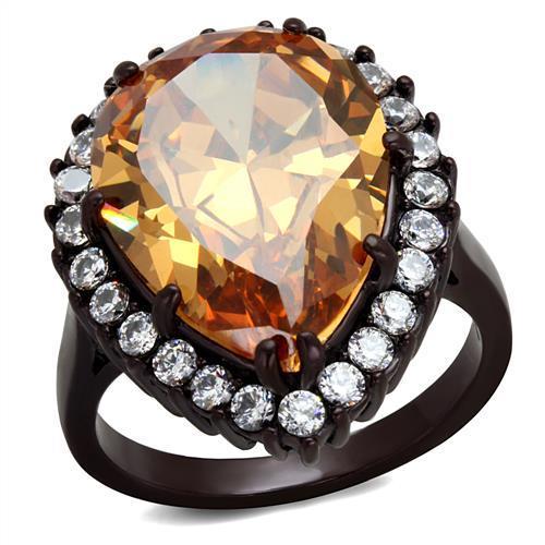 TK2675 - IP Dark Brown (IP coffee) Stainless Steel Ring with AAA Grade CZ  in Champagne-0
