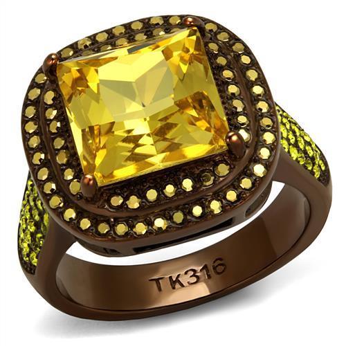 TK2677 - IP Coffee light Stainless Steel Ring with AAA Grade CZ  in Topaz-0