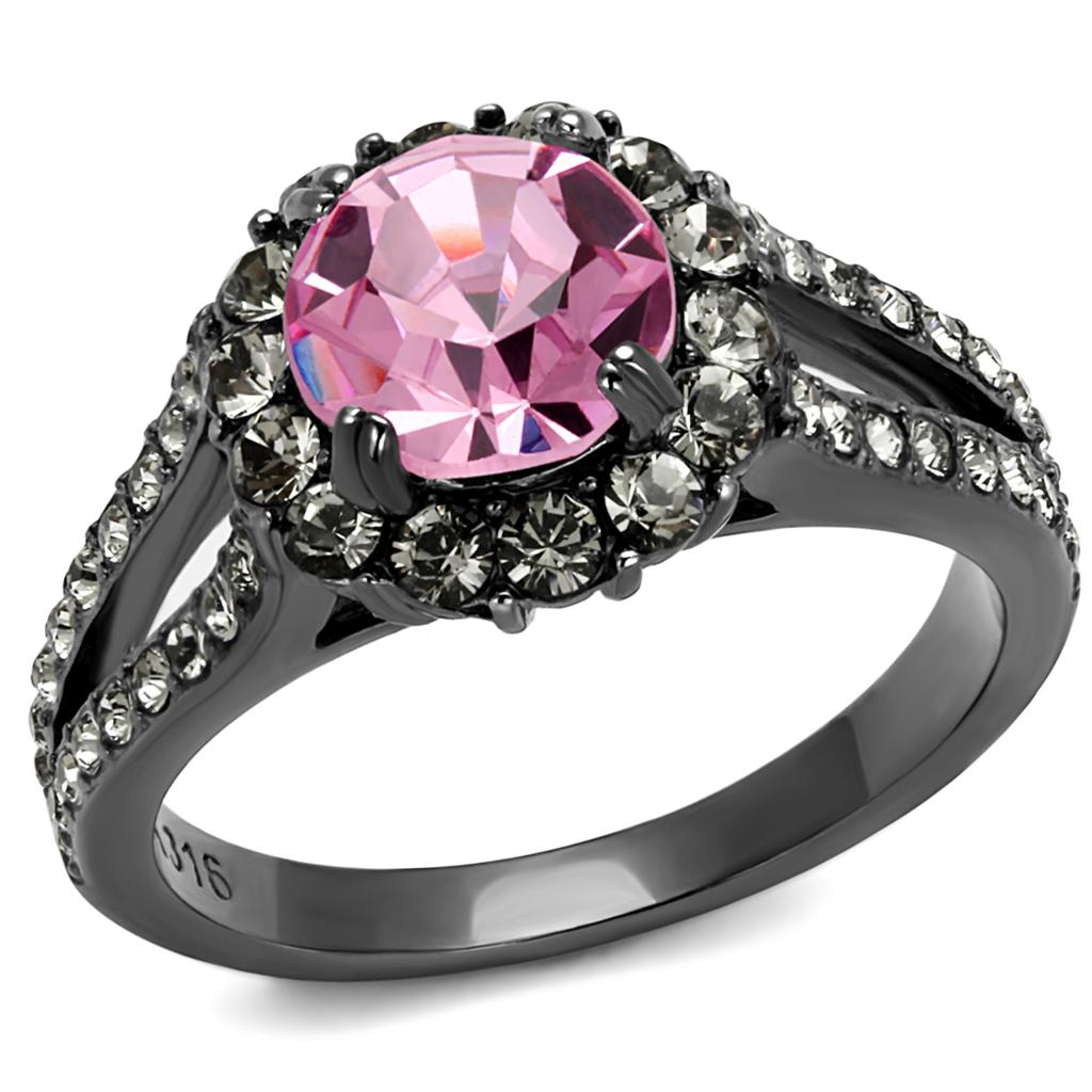 TK2680 - IP Light Black  (IP Gun) Stainless Steel Ring with Top Grade Crystal  in Light Rose-0