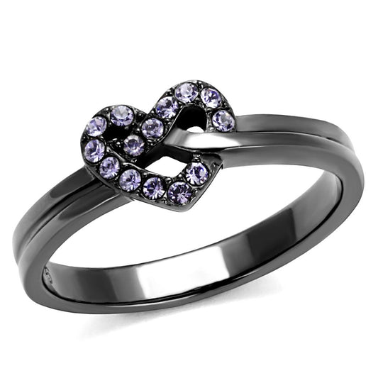 TK2685 - IP Light Black  (IP Gun) Stainless Steel Ring with Top Grade Crystal  in Light Amethyst-0
