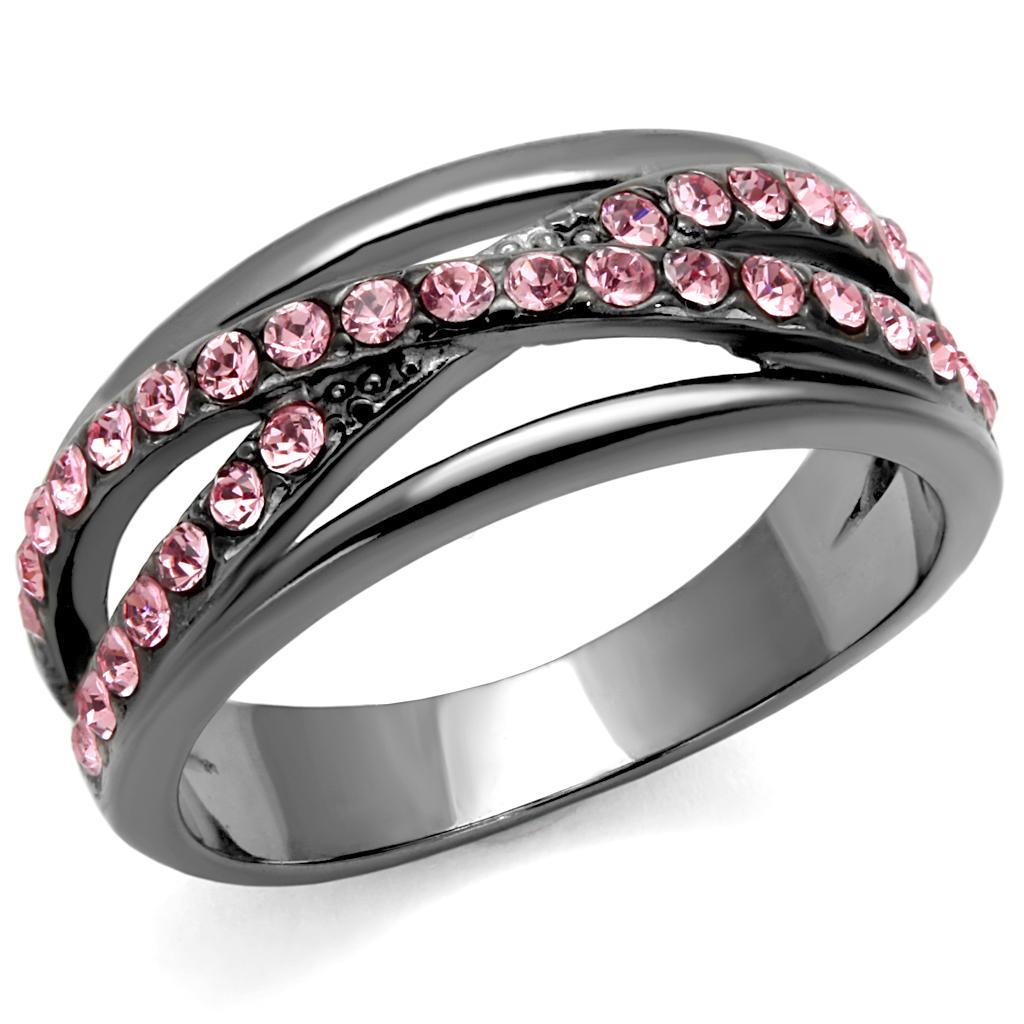 TK2688 - IP Light Black  (IP Gun) Stainless Steel Ring with Top Grade Crystal  in Light Peach-0