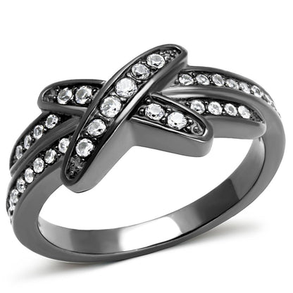 TK2689 - IP Light Black  (IP Gun) Stainless Steel Ring with AAA Grade CZ  in Clear-0