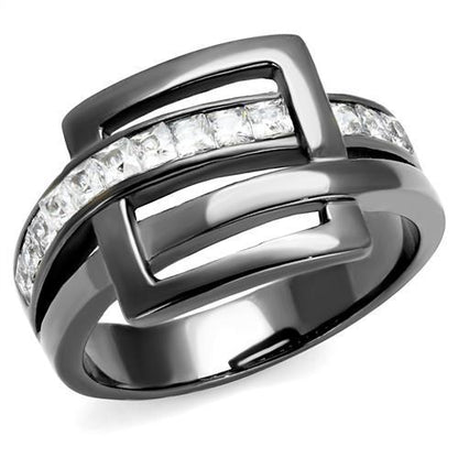 TK2690 - IP Light Black  (IP Gun) Stainless Steel Ring with AAA Grade CZ  in Clear-0