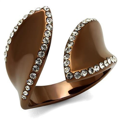 TK2691 - IP Coffee light Stainless Steel Ring with Top Grade Crystal  in Clear-0