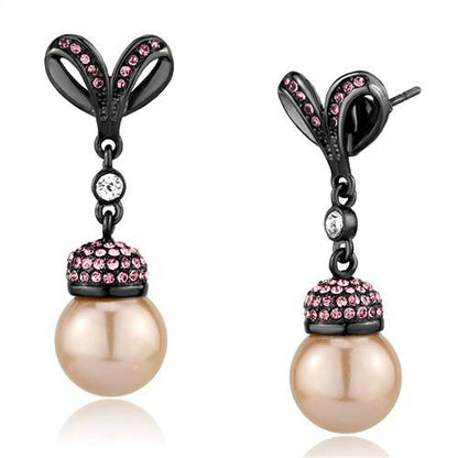 TK2710 - IP Light Black  (IP Gun) Stainless Steel Earrings with Synthetic Pearl in Rose-0