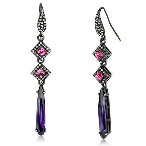 TK2712 - IP Light Black  (IP Gun) Stainless Steel Earrings with AAA Grade CZ  in Amethyst-0