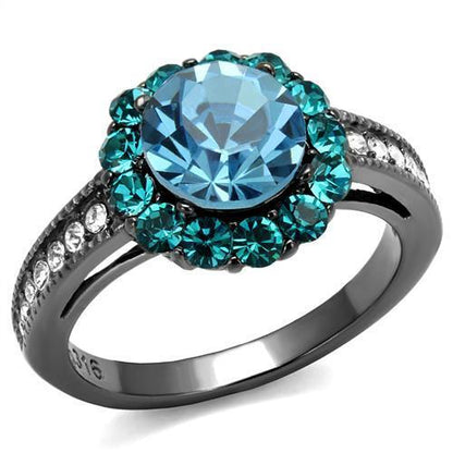TK2716 - IP Light Black  (IP Gun) Stainless Steel Ring with Top Grade Crystal  in Sea Blue-0