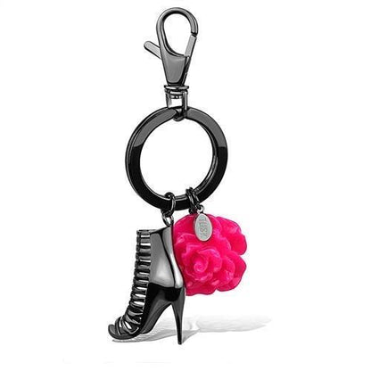 TK2718 - IP Light Black  (IP Gun) Stainless Steel Key Ring with Synthetic Synthetic Stone in Rose-0