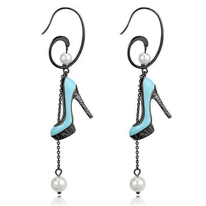 TK2721 - IP Light Black  (IP Gun) Stainless Steel Earrings with Synthetic Pearl in White-0