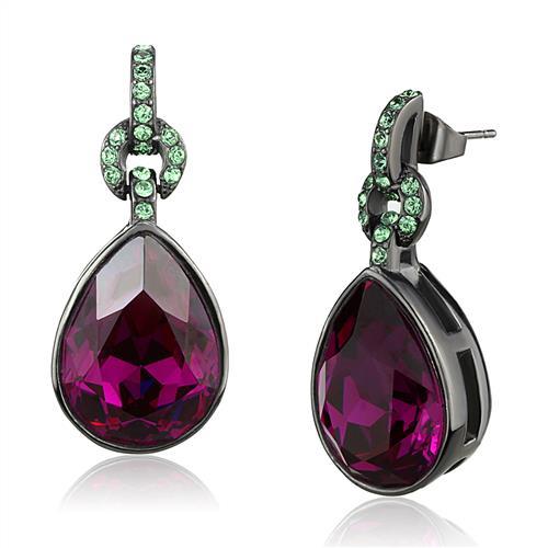 TK2726 - IP Light Black  (IP Gun) Stainless Steel Earrings with Top Grade Crystal  in Fuchsia-0