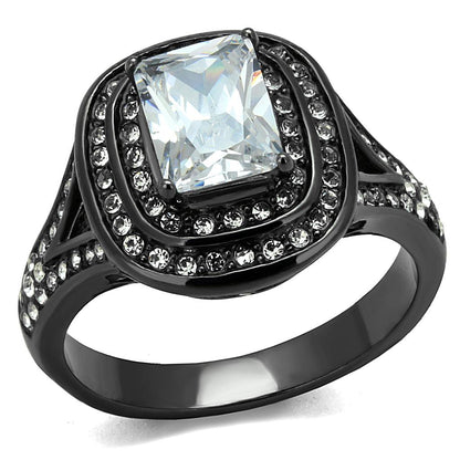 TK2731 - IP Light Black  (IP Gun) Stainless Steel Ring with AAA Grade CZ  in Clear-0