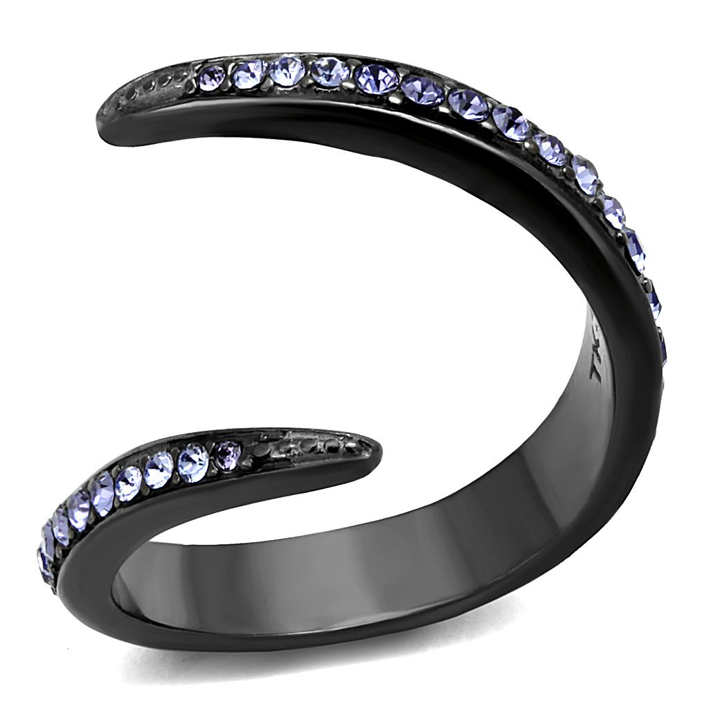 TK2732 - IP Light Black  (IP Gun) Stainless Steel Ring with Top Grade Crystal  in Tanzanite-0
