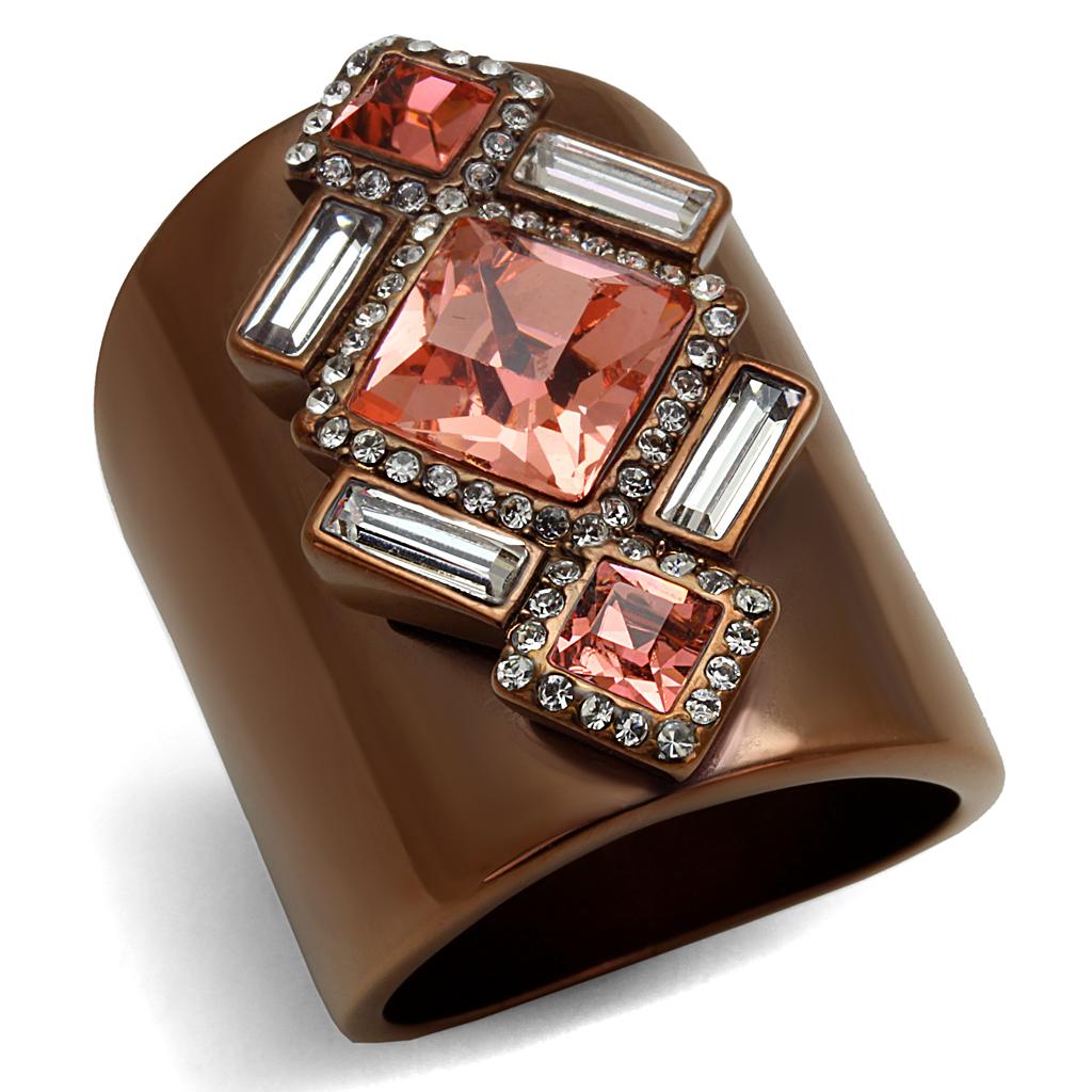 TK2735 - IP Coffee light Stainless Steel Ring with Top Grade Crystal  in Rose-0