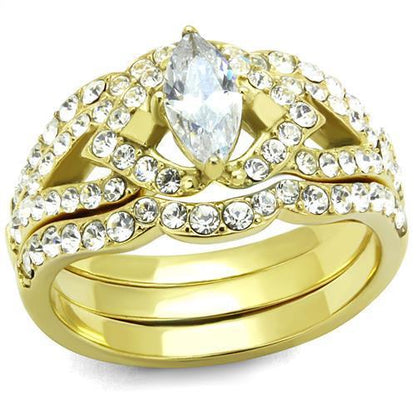 TK2743 - IP Gold(Ion Plating) Stainless Steel Ring with AAA Grade CZ  in Clear-0