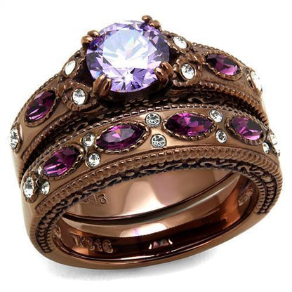TK2746 - IP Coffee light Stainless Steel Ring with AAA Grade CZ  in Amethyst-0