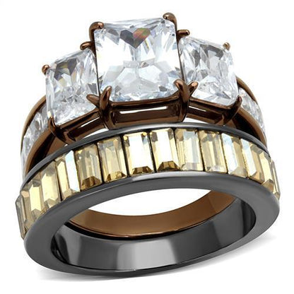 TK2747 - IP Light Black & IP Light coffee Stainless Steel Ring with AAA Grade CZ  in Clear-0