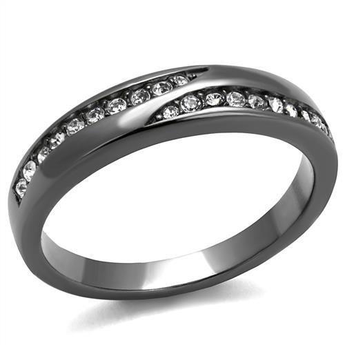 TK2751 - IP Light Black  (IP Gun) Stainless Steel Ring with Top Grade Crystal  in Clear-0