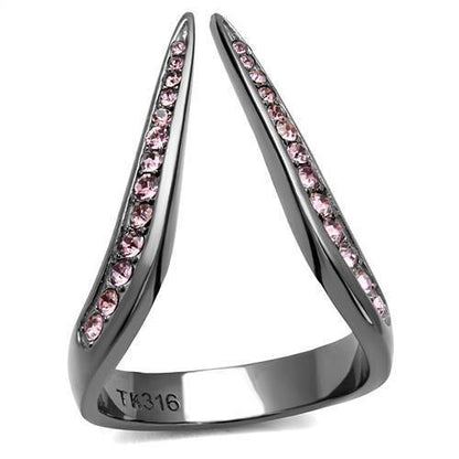 TK2756 - IP Light Black  (IP Gun) Stainless Steel Ring with Top Grade Crystal  in Light Amethyst-0
