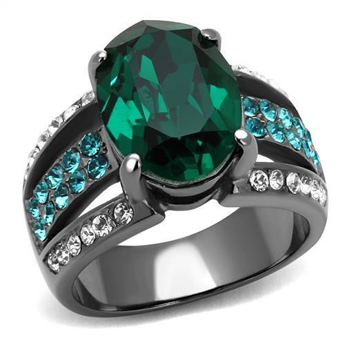 TK2759 - IP Light Black  (IP Gun) Stainless Steel Ring with Top Grade Crystal  in Emerald-0