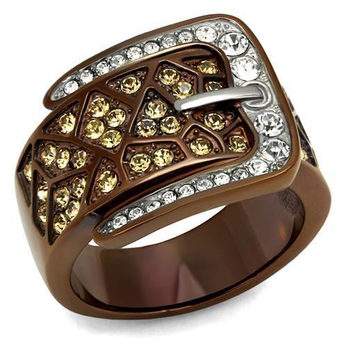 TK2770 - Two Tone IP Light Brown (IP Light coffee) Stainless Steel Ring with Top Grade Crystal  in Citrine Yellow-0