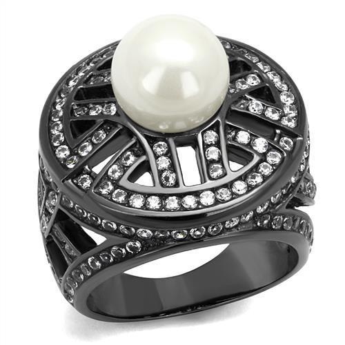 TK2771 - IP Light Black  (IP Gun) Stainless Steel Ring with Synthetic Pearl in White-0