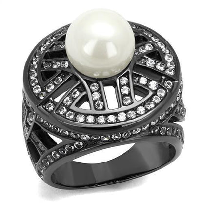 TK2771 - IP Light Black  (IP Gun) Stainless Steel Ring with Synthetic Pearl in White-0