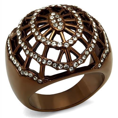 TK2772 - IP Coffee light Stainless Steel Ring with Top Grade Crystal  in Clear-0