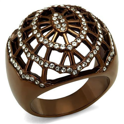 TK2772 - IP Coffee light Stainless Steel Ring with Top Grade Crystal  in Clear-0